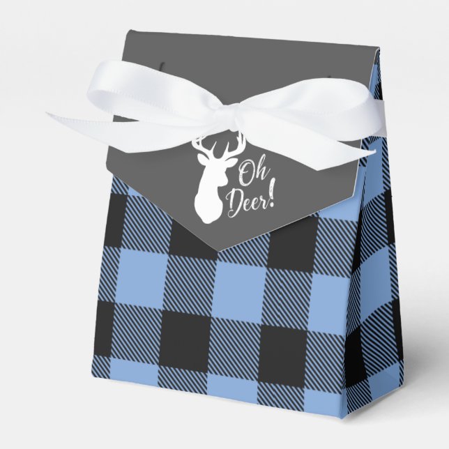 Deer Hunting Lodge Baby Shower Antlers Boy Blue Favour Box (Front Side)