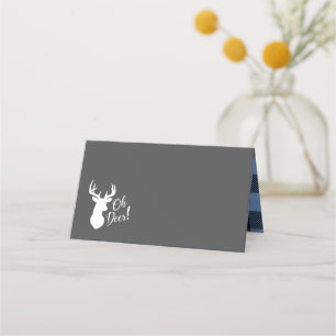 Deer Hunting Lodge Baby Shower Antlers Boy Blue Place Card