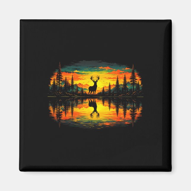 Deer hunting nature reflection forest trees magnet (Front)