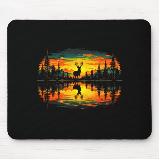 Deer hunting nature reflection forest trees mouse pad (Front)