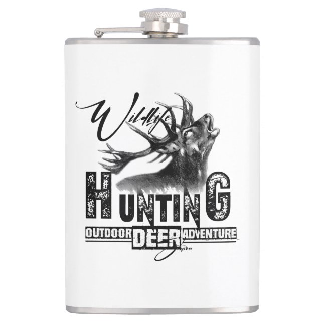Deer hunting, outdoor adventure  travel mug hip flask (Front)