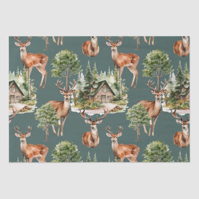 Deer Hunting Rustic Holiday Christmas Tissue Paper (Front)