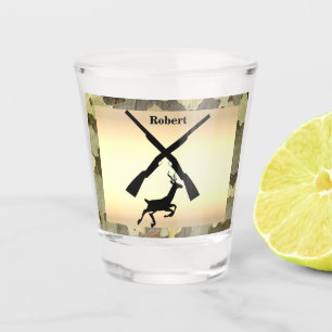 Deer Hunting Silhouette Camo Trim Personalised Shot Glass