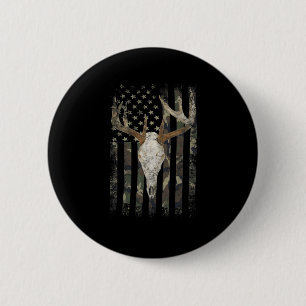 Deer Hunting Skull American Camo USA Flag Whitetai 6 Cm Round Badge