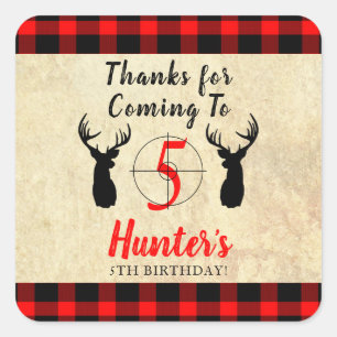 Deer Hunting Theme Birthday Party Thank You Square Sticker