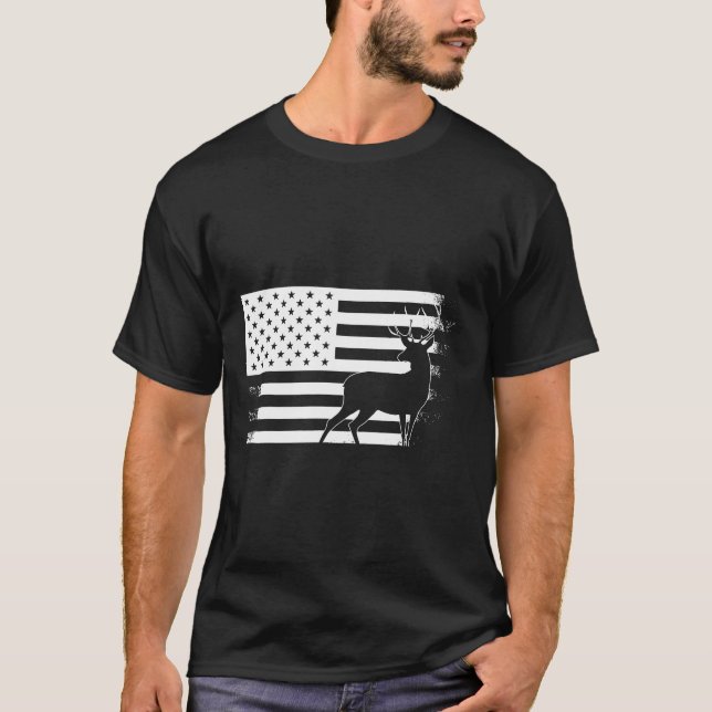 Deer Hunting Usa American Flag  T-Shirt (Front)