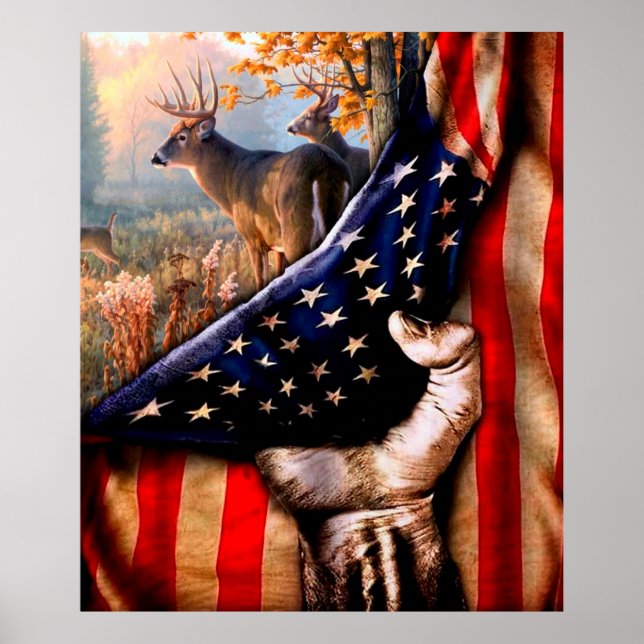 Deer Hunting USA Flag Blanket Poster (Front)