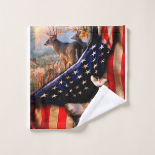 Deer Hunting USA Flag Blanket Wash Cloth