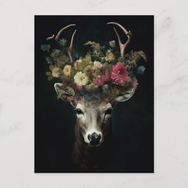 Deer in a Crown of Flowers Postcard (Front)