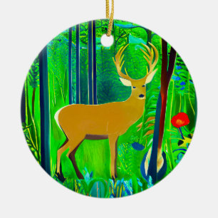 Deer in a Fantasy Forest Setting Ceramic Tree Decoration
