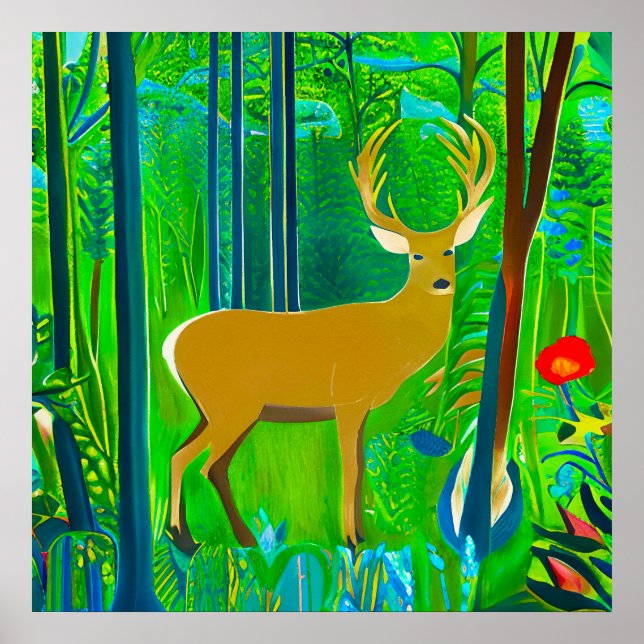 Deer in a Fantasy Forest Setting  Poster (Front)