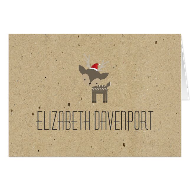 Deer In A Santa Hat Name Card (Front Horizontal)