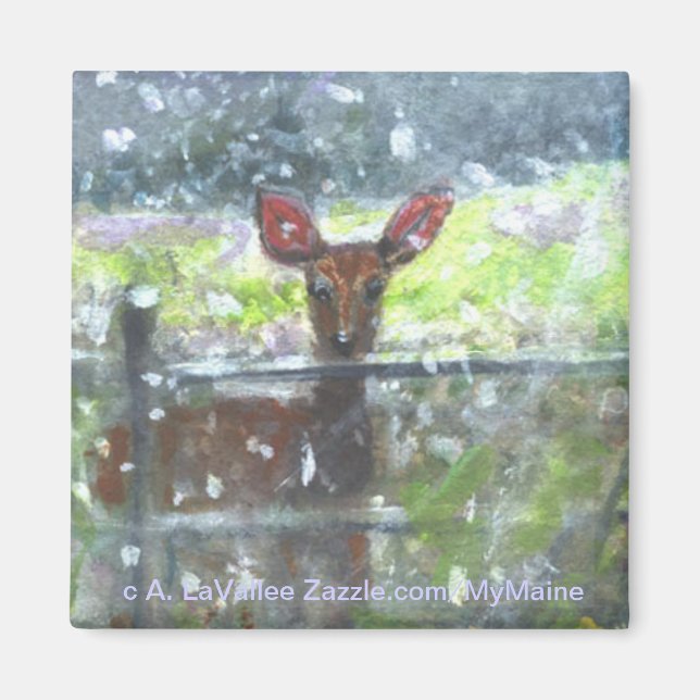 Deer in a snow storm magnet (Front)