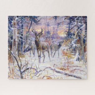 Deer in a Snowy Forest (Winter Season) Jigsaw Puzzle