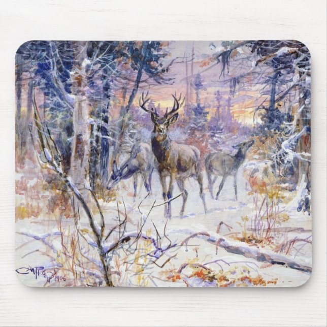 Deer in a Snowy Forest (Winter Season) Mouse Pad (Front)