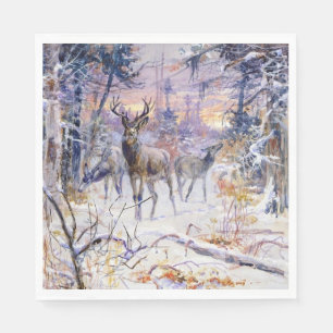 Deer in a Snowy Forest (Winter Season) Napkin