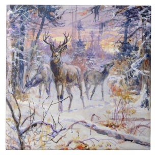 Deer in a Snowy Forest (Winter Season) Tile