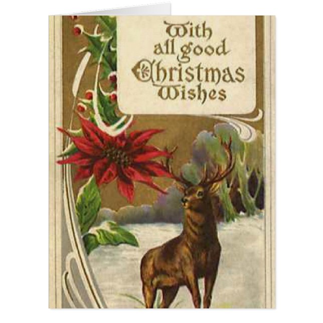 Deer in a Snowy Wood, Poinsettia Christmas Wishes (Front)
