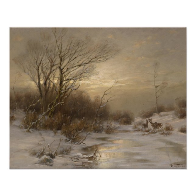 Deer in a Winter Landscape – Désiré Thomassin Poster (Front)