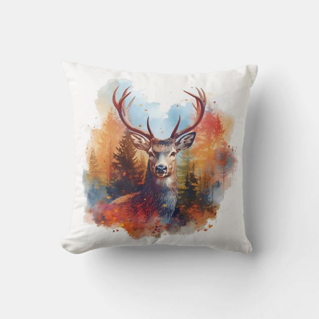 Deer in an Autumn Forest Cushion (Front)