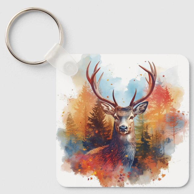 Deer in an Autumn Forest Key Ring (Front)