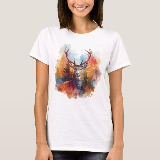 Deer in an Autumn Forest T-Shirt (Front)