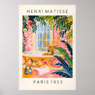 Deer in Bathtub Art Print Maximalist Matisse Style