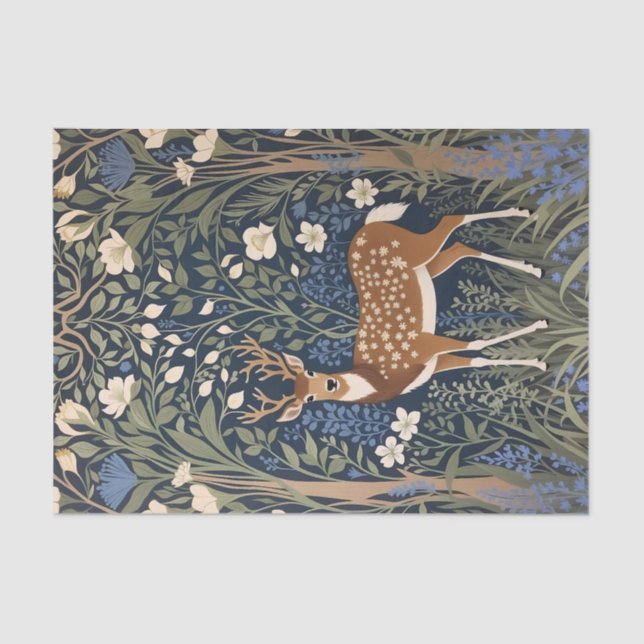 Deer In Bluebell Forest William Morris Inspired Tissue Paper (Front)