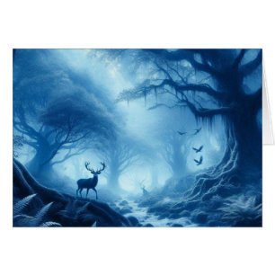 Deer in Dark Forest of Blue Haze