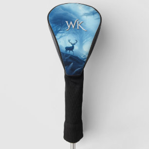 Deer in Dark Forest of Blue Haze Initials Golf Head Cover
