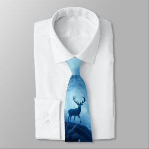 Deer in Dark Forest of Blue Haze Tie