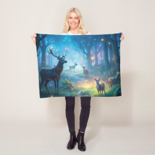 Deer in Enchanted Forest Fleece Blanket