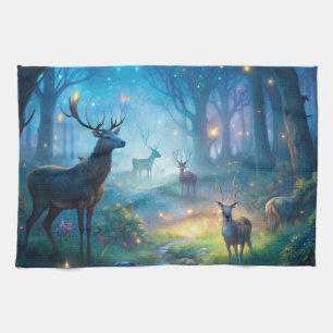 Deer in Enchanted Forest Tea Towel