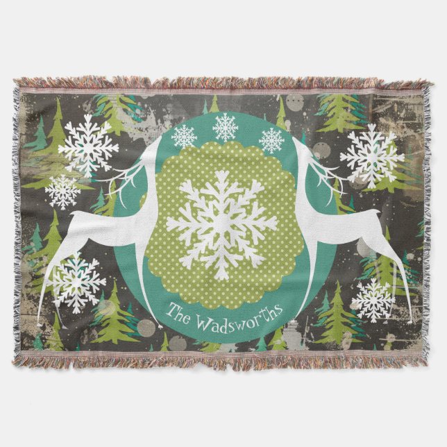 Deer In Evergreen Forest Holiday Throw Blanket (Front)