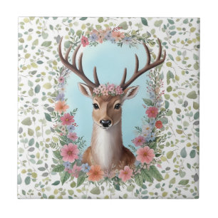 Deer in Flower Crown Tile