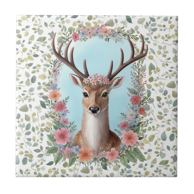 Deer in Flower Crown Tile (Front)
