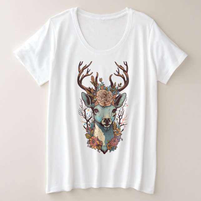DEER IN FLOWER PLUS SIZE T-Shirt (Design Front)