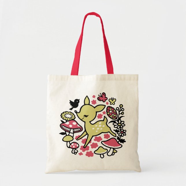Deer in forest -pink tote bag (Front)