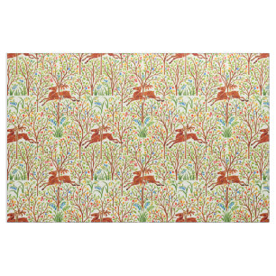 Deer In Forest Retro Art Nouveau Pattern by Voysey Fabric