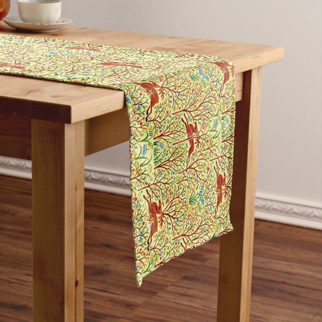 Deer In Forest Retro Art Nouveau Pattern by Voysey Short Table Runner (In Situ)