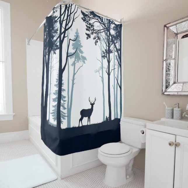 Deer in forest silhouette shower curtain (In Situ)