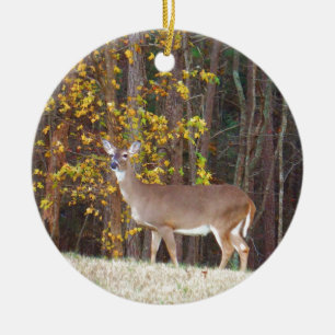 Deer in Front of Yellow Autumn Tree Ceramic Tree Decoration