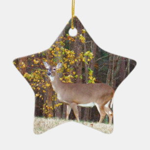 Deer in Front of Yellow Autumn Tree Ceramic Tree Decoration