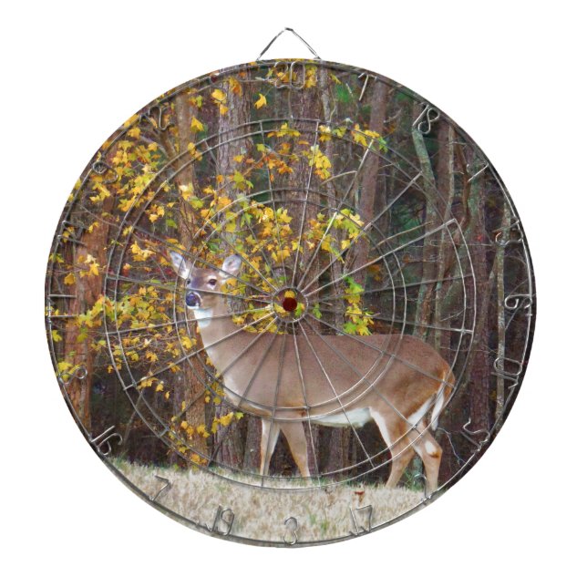 Deer in Front of Yellow Autumn Tree Dartboard (Front)