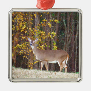 Deer in Front of Yellow Autumn Tree Metal Tree Decoration