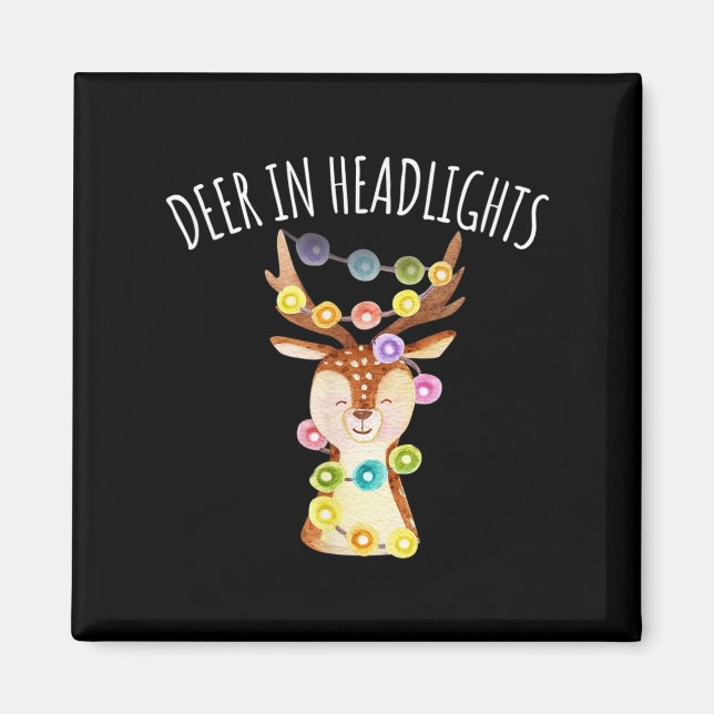 Deer In Headlights Christmas Lights Funny  Magnet (Front)