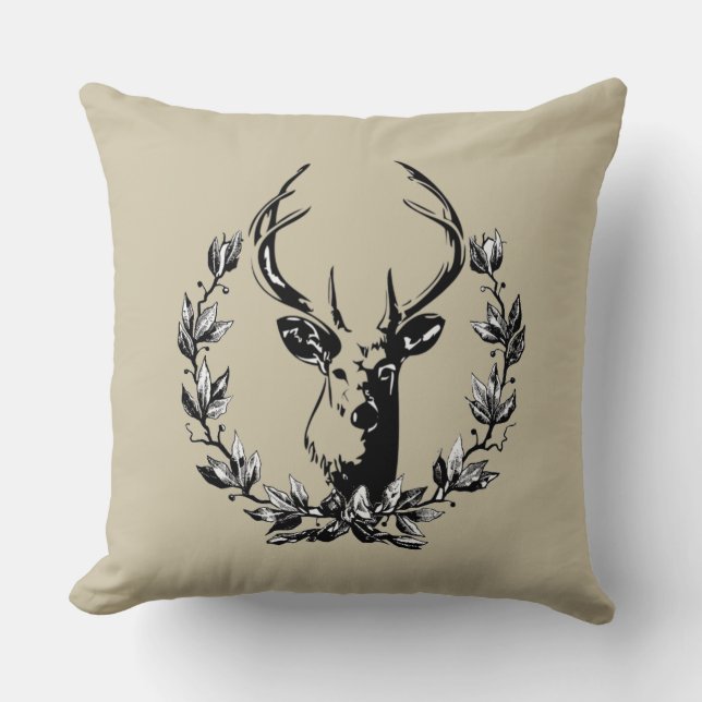 Deer in Laurel Leaves Cushion (Front)