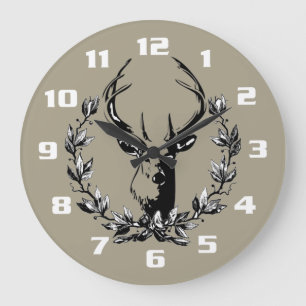 Deer in Laurel Leaves Large Clock