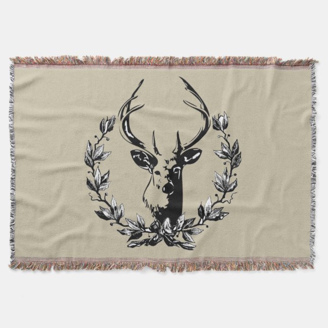 Deer in Laurel Leaves Throw Blanket (Front)