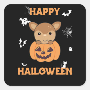Deer In Pumpkin Sweet Deer Happy Halloween Square Sticker